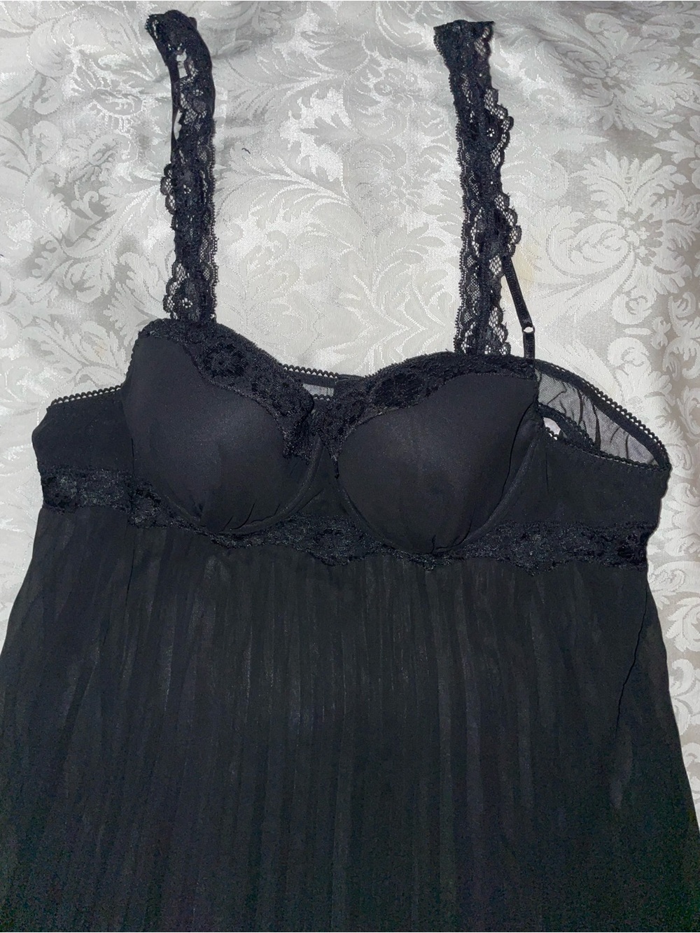 Black Lace-Trim Babydoll Chemise - Women Intimates